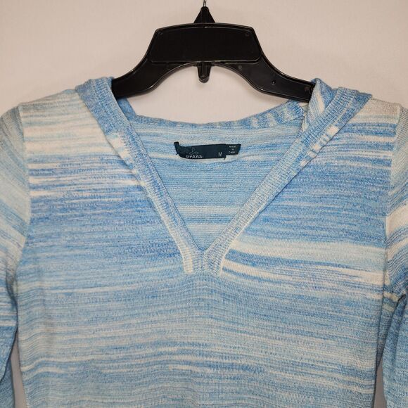 Prana Blue & White Lightweight Hoodie Knit Sweater Size M - Picture 3 of 5